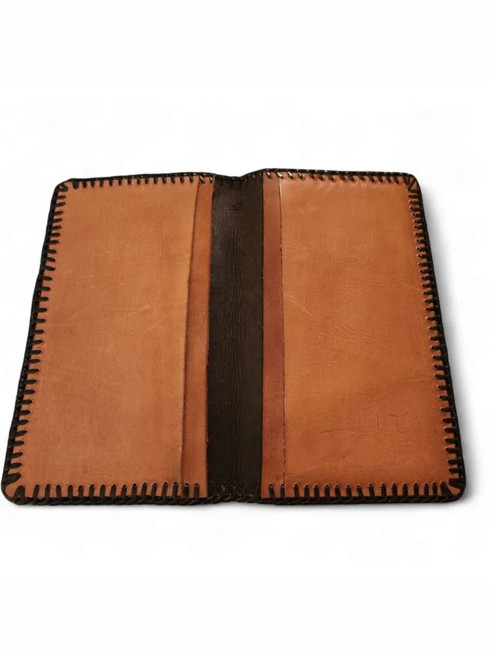 Vtg Hand Tooled Leather Checkbook Cover Long Wallet Monogram AFG Western Boho